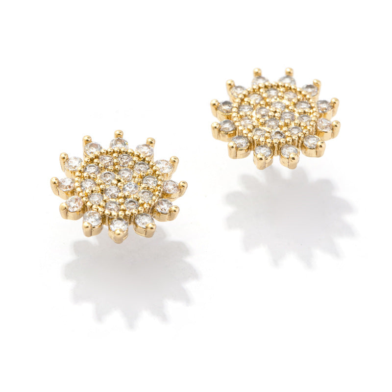 Venta al por mayor Zircon Flash Diamond Sunflower Copper Ear Studs